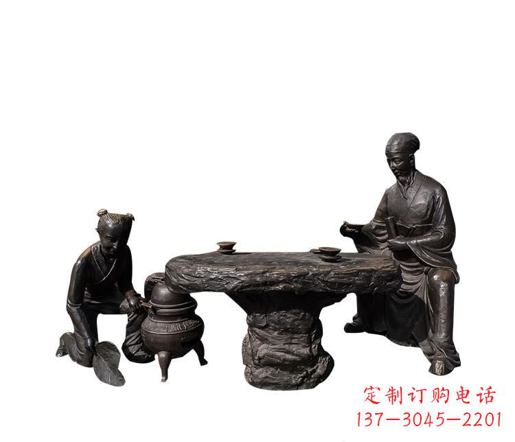 南阳熬中药的儿童和老中医铜雕