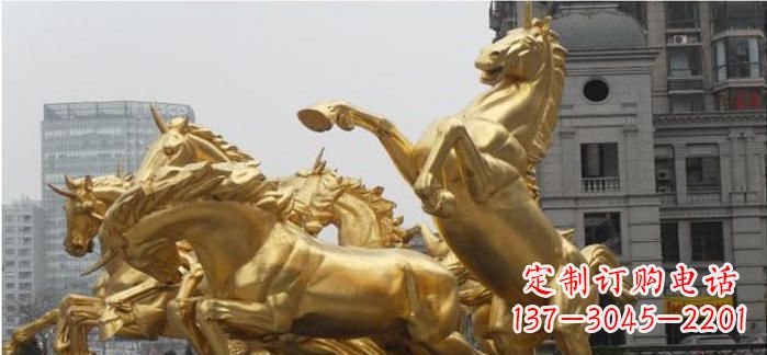 南阳八马奔腾铜雕马群