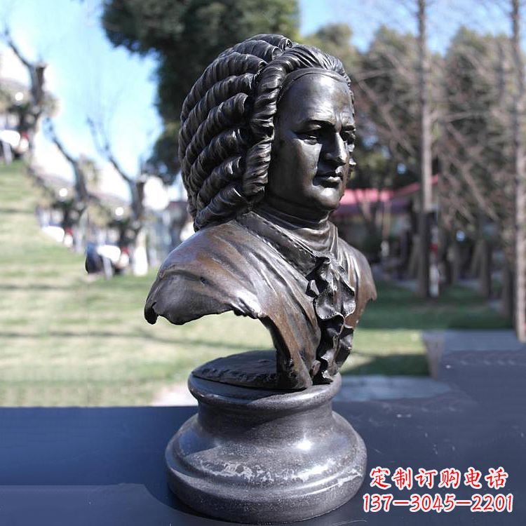 南阳巴赫头像铜雕-德古巴洛克时期作曲家、键盘演奏家胸像雕塑