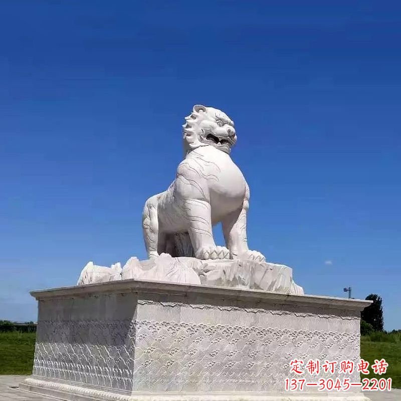 南阳白虎汉白玉石雕-公园广场中国传统文化上古神兽雕塑摆件