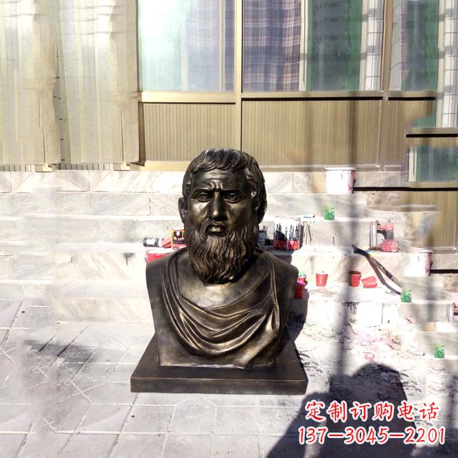南阳柏拉图仿铜头像-玻璃钢仿铜世界名人雕塑