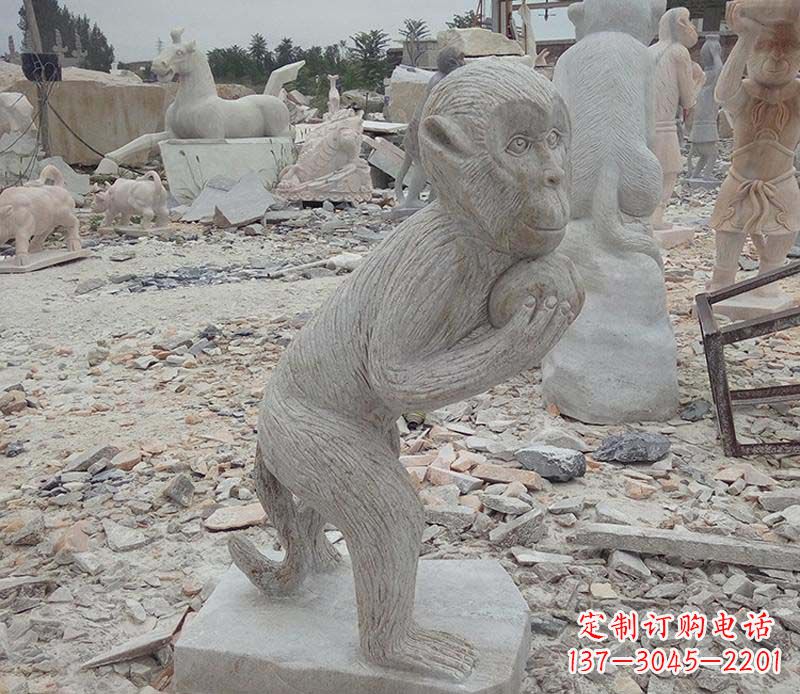 南阳抱桃子的猴子大理石雕塑