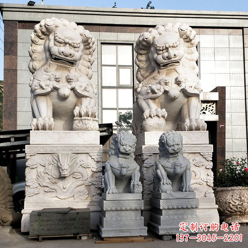 南阳北京的石狮子-景区园林大型汉白玉看门神兽