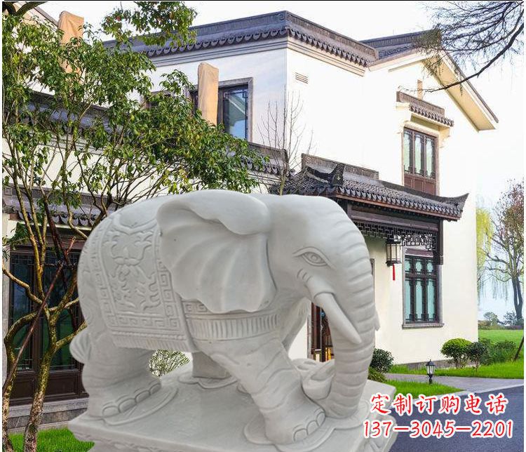 南阳鼻卷元宝的大象汉白玉门口石雕