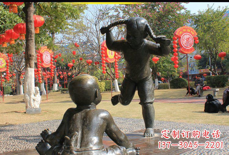 南阳表演的儿童公园人物铜雕塑