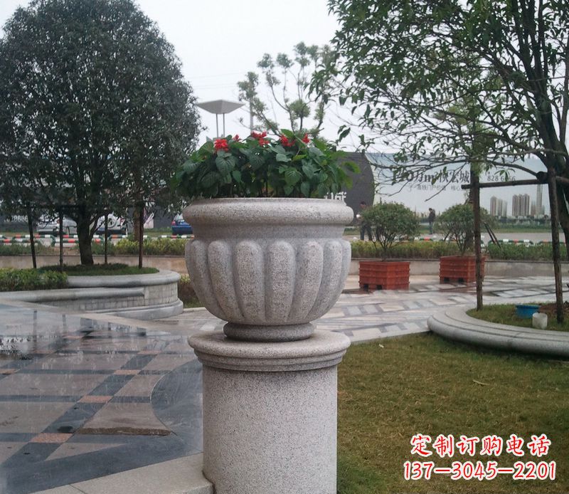 南阳别墅景观大理石花盆石雕 (2)