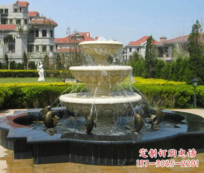 南阳别墅景观多层鲤鱼喷泉石雕