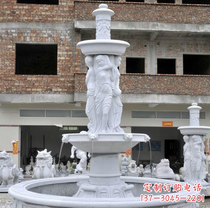 南阳别墅景观汉白玉西方人物喷泉石雕
