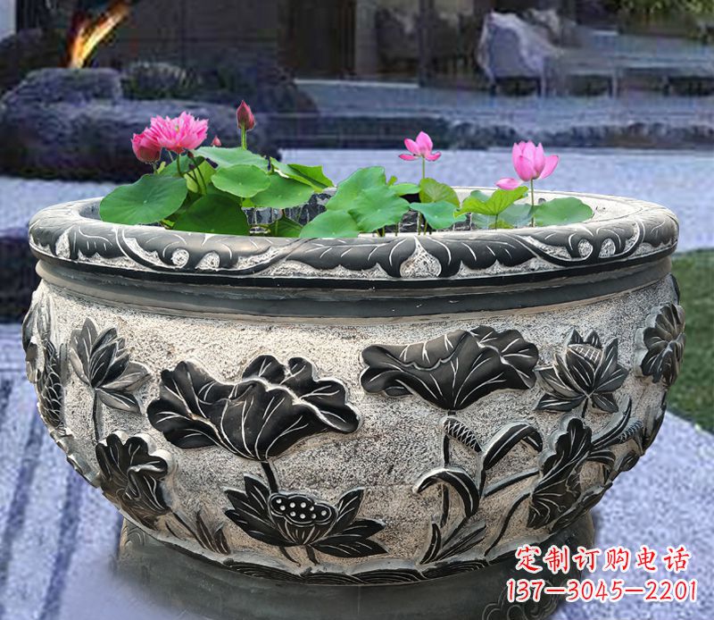南阳别墅庭院石雕鱼缸