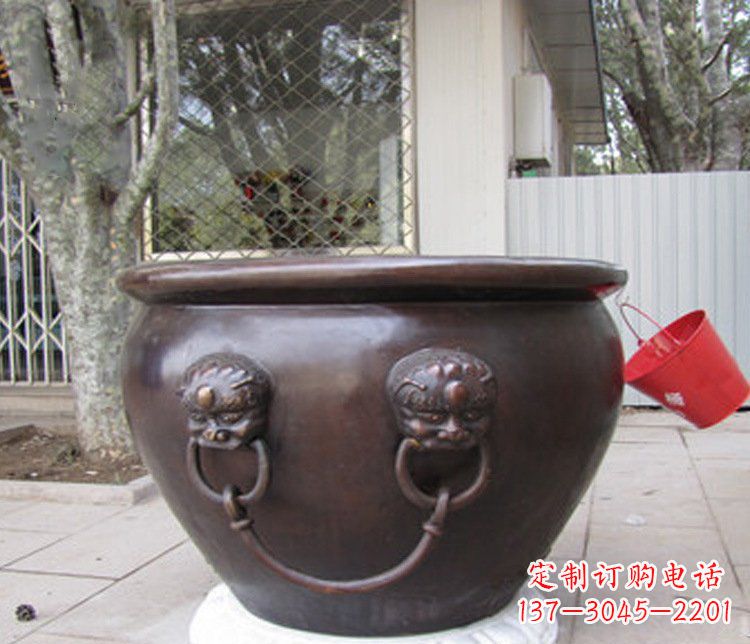 南阳别墅招财水缸铜雕塑摆件 (2)