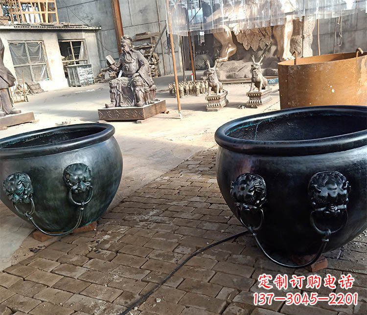南阳别墅招财水缸铜雕塑摆件 (3)