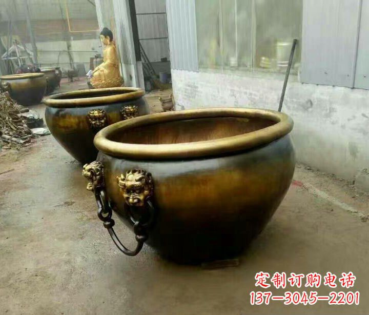 南阳别墅招财水缸铜雕塑摆件 (4)