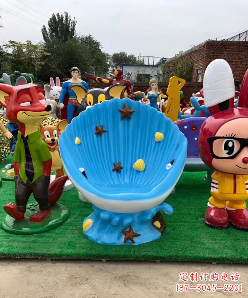 南阳玻璃钢彩绘贝壳座椅雕塑商场陈美装饰摆件