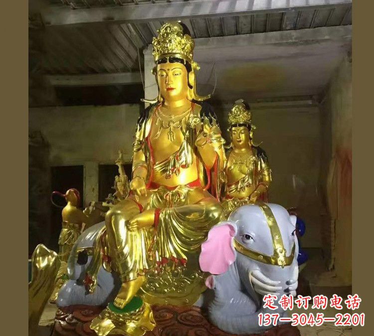 南阳玻璃钢乘大象的普贤菩萨雕塑