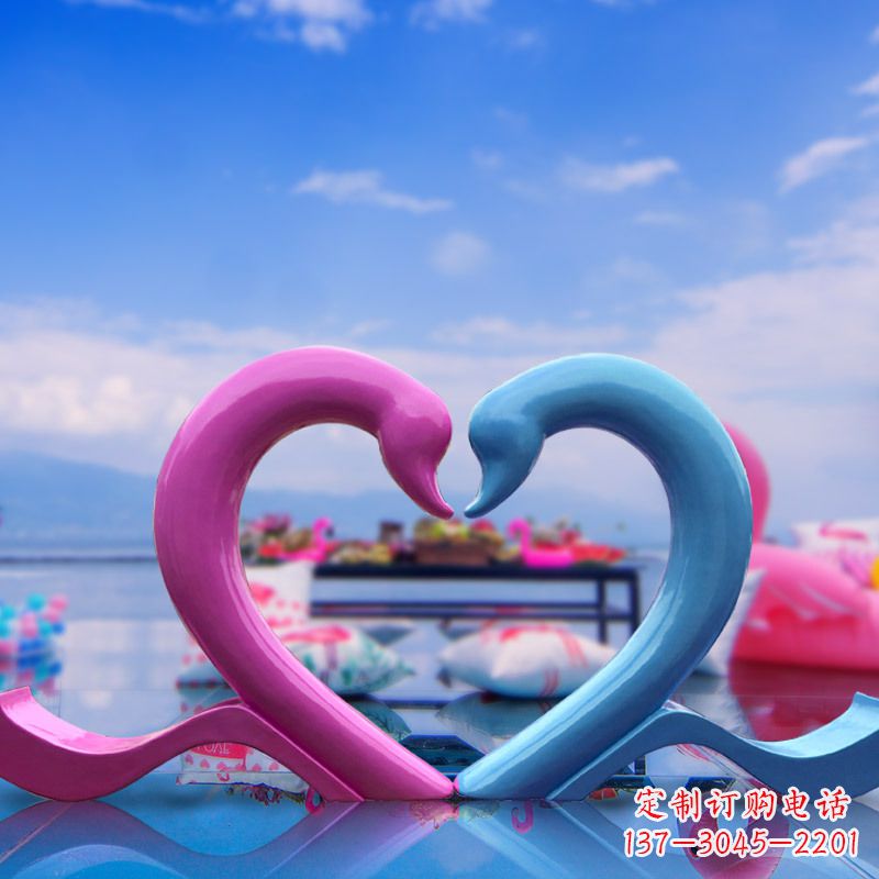 南阳玻璃钢抽象爱心天鹅雕塑摆件-旅游景区商场拍照美陈雕塑