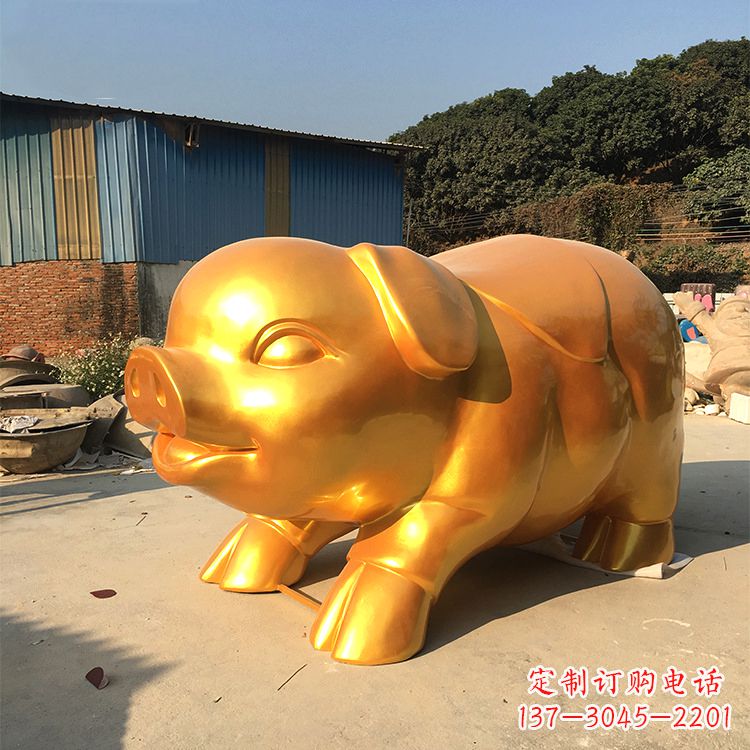 南阳玻璃钢大型漆金猪仔雕塑-大型商场美陈动物雕塑