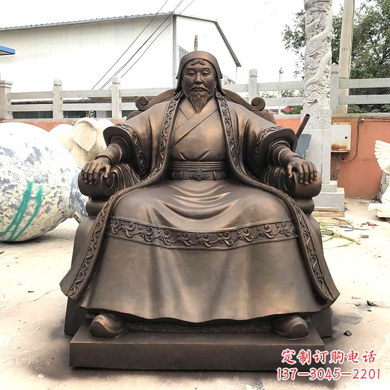 南阳玻璃钢仿铜成吉思汗雕塑-中国古代著名帝王军事家雕像