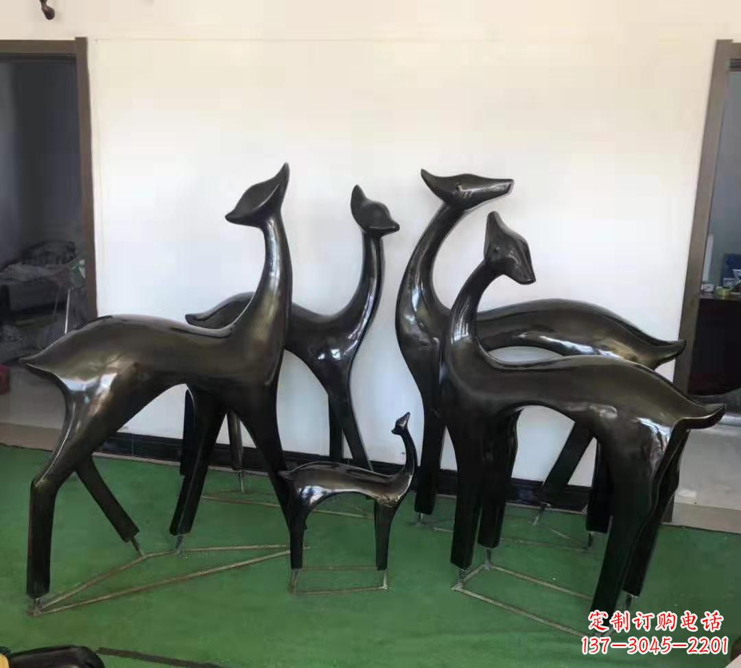 南阳玻璃钢仿铜抽象小鹿雕塑庭院景观摆件
