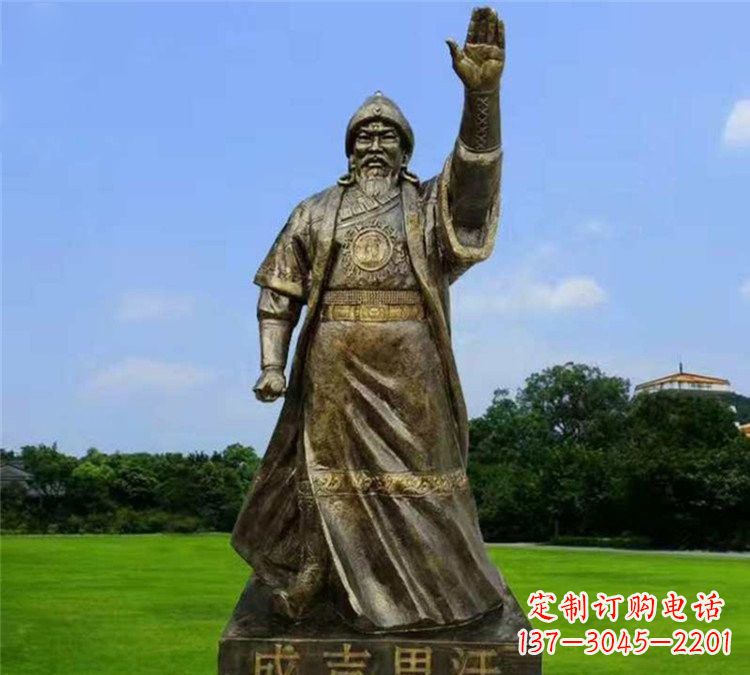南阳玻璃钢仿铜挥手的成吉思汗雕塑