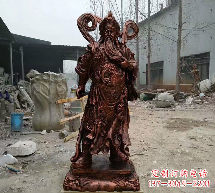 南阳玻璃钢仿铜捋须关公雕塑