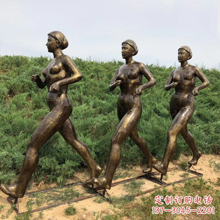 南阳玻璃钢仿铜跑步女人雕塑