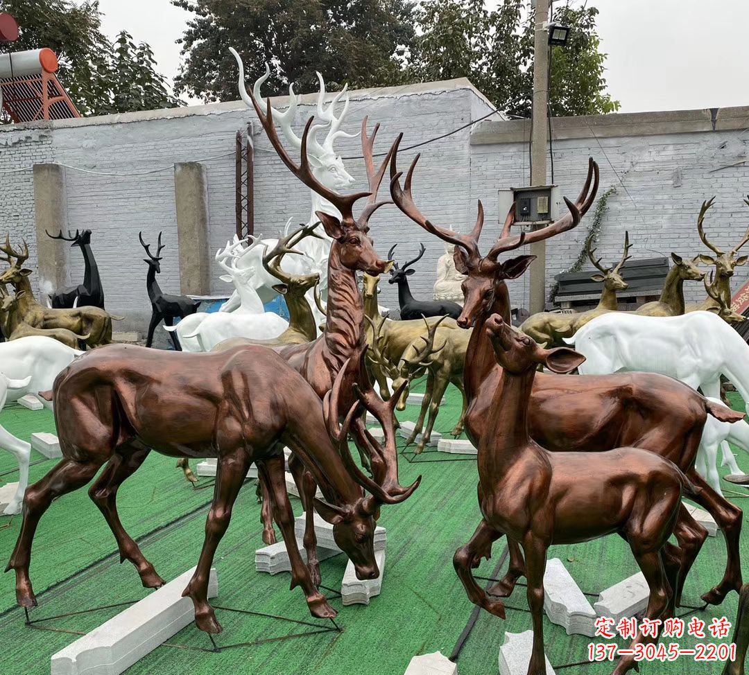 南阳玻璃钢仿铜群鹿雕塑公园仿真动物雕塑 (9)