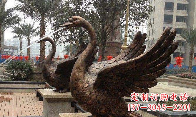 南阳玻璃钢仿铜天鹅喷泉小区动物雕塑