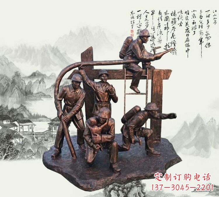 南阳玻璃钢仿铜消防员雕塑