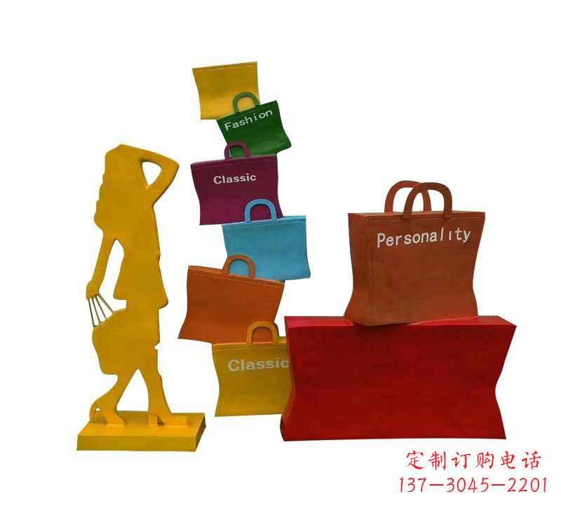 南阳玻璃钢购物人物和购物袋雕塑
