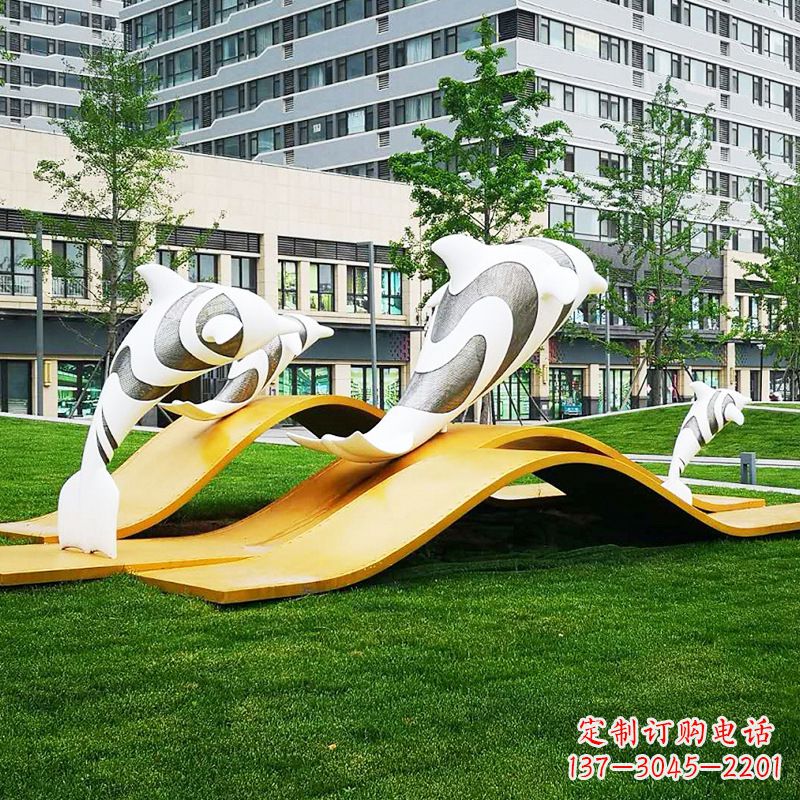 南阳玻璃钢海豚景观雕塑-城市园林创意动物景观雕塑
