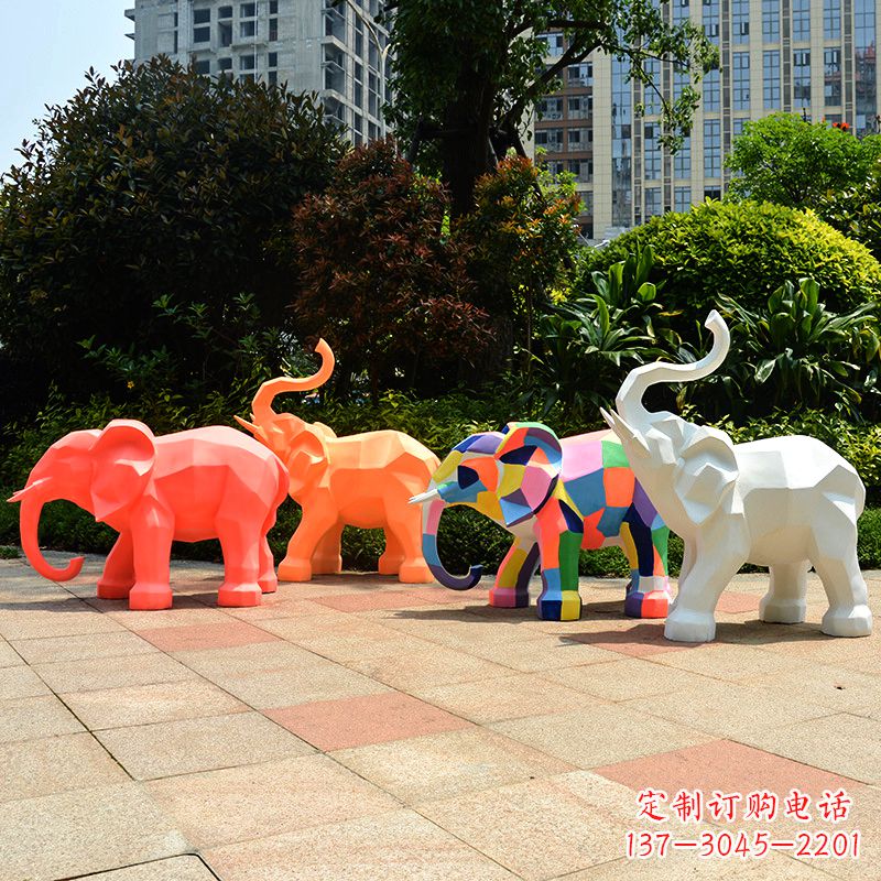 南阳玻璃钢金色大象雕塑-商场游乐场抽象小象美陈