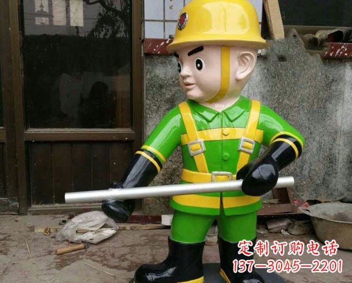 南阳玻璃钢卡通消防员雕塑