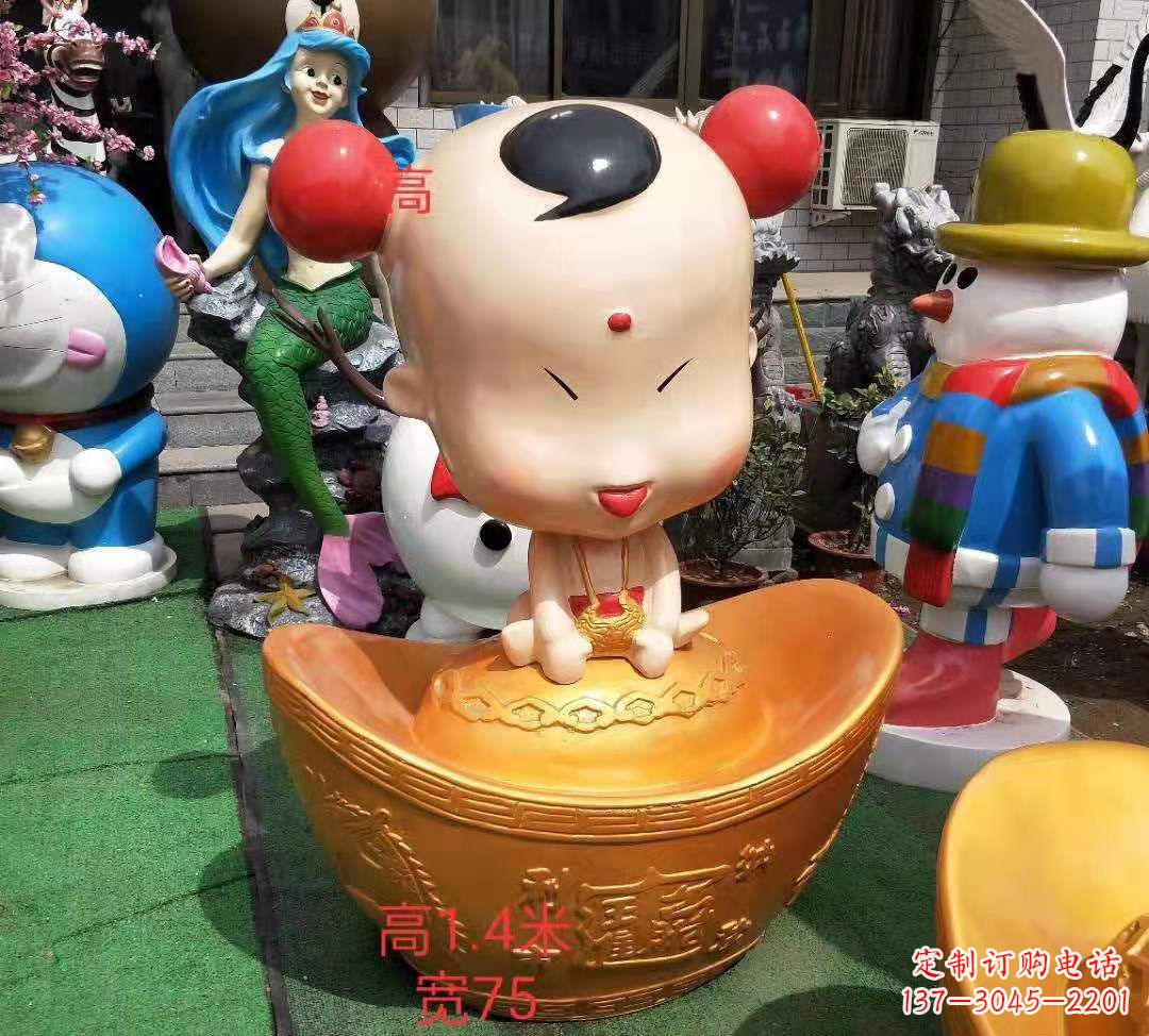 南阳玻璃钢元宝娃娃雕塑招财进宝