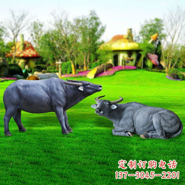 南阳玻璃钢水牛雕塑-农场农家院仿真动物摆件