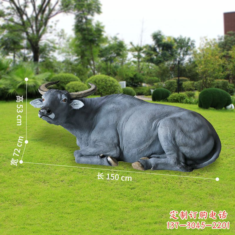 南阳玻璃钢卧姿水牛雕塑——给人以宁静自然的感受