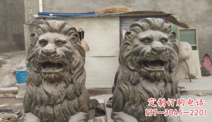 南阳玻璃钢西洋趴狮仿铜动物雕塑