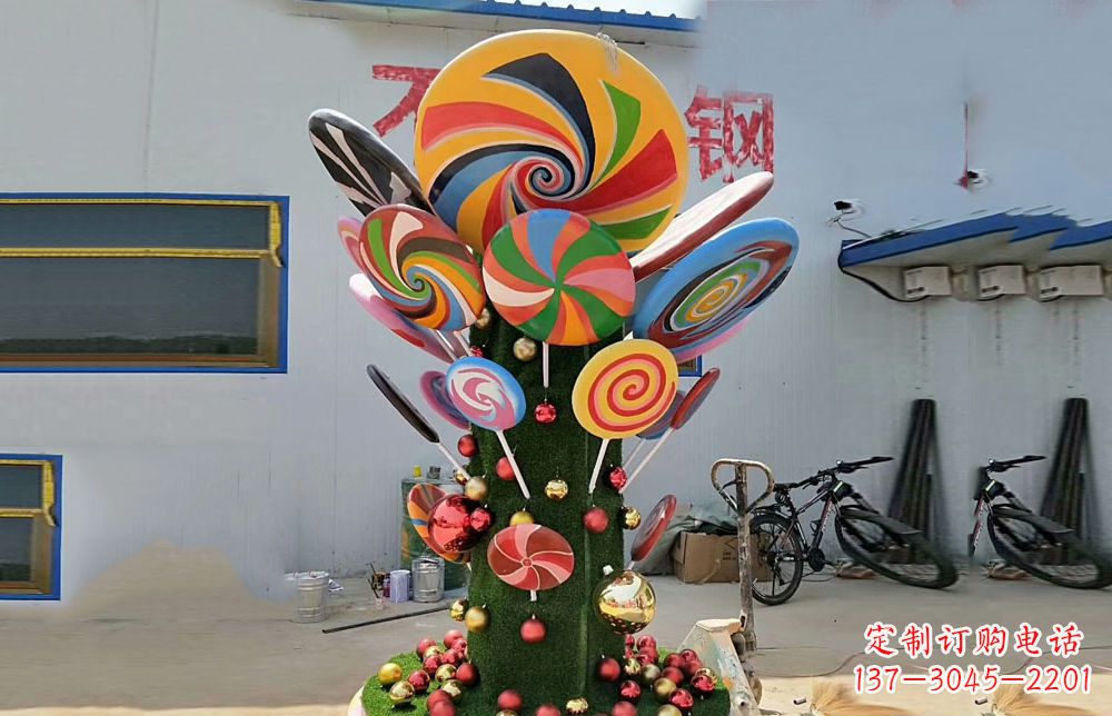 南阳不锈钢彩色棒棒糖景观雕塑