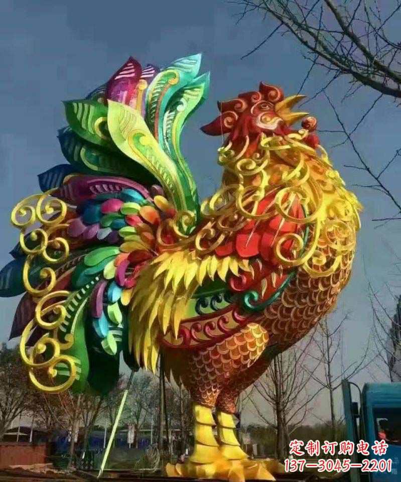 南阳不锈钢彩色动物公鸡雕塑