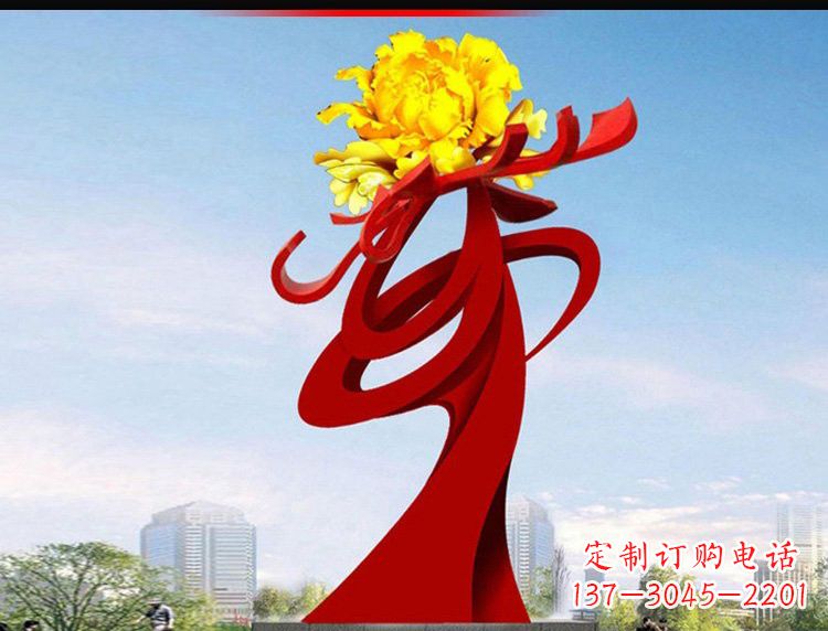 南阳不锈钢城市大型牡丹花雕塑