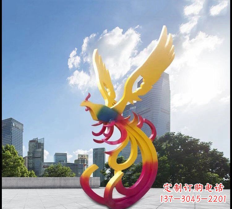 南阳绚丽多彩的不锈钢凤凰雕塑