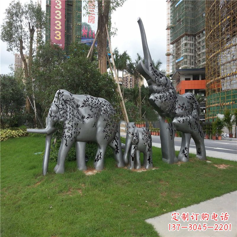 南阳不锈钢抽象大象雕塑-小区园林草坪雕塑景观雕塑
