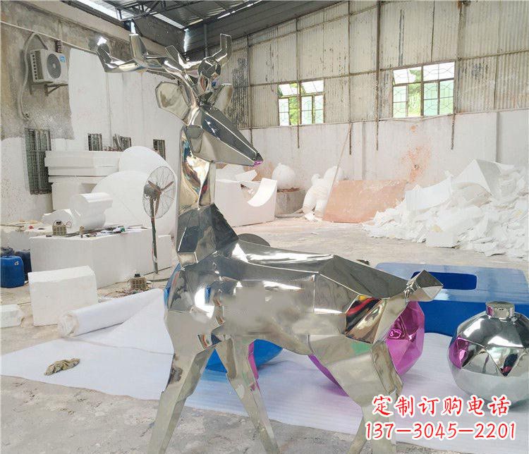 南阳不锈钢抽象几何梅花鹿动物雕塑