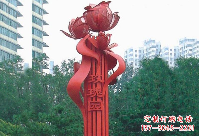 南阳不锈钢玫瑰雕塑精美而优雅