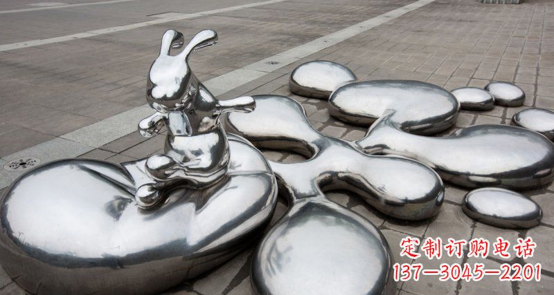 南阳不锈钢兔子雕塑——精美的水滴广场装饰