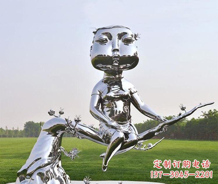 南阳不锈钢抽象坐树枝上的女孩雕塑