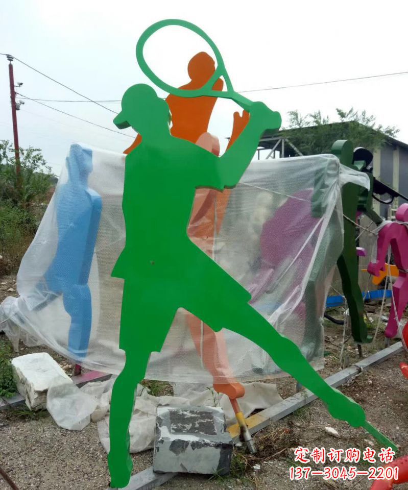 南阳不锈钢打羽毛球抽象人物雕塑