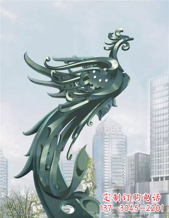 南阳不锈钢大型凤凰雕塑美丽而神秘
