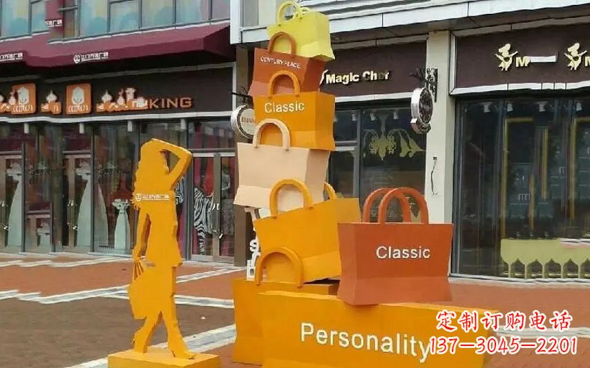 南阳不锈钢购物袋步行街景观雕塑