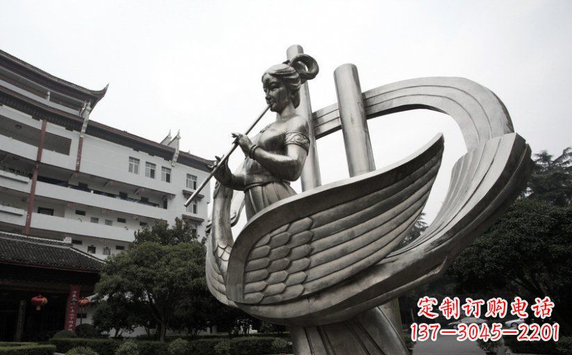 南阳古典美女不锈钢吹笛子雕塑