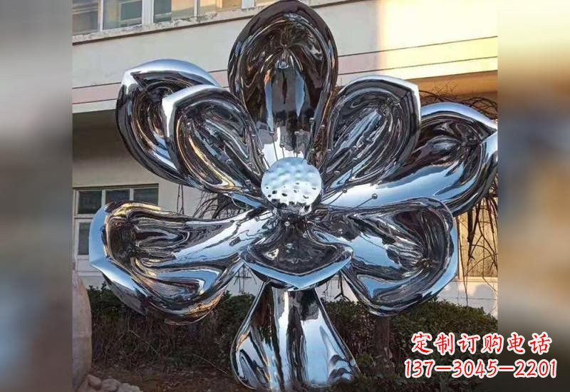南阳不锈钢广场镜面莲花雕塑精美外形,传承佛教文化
